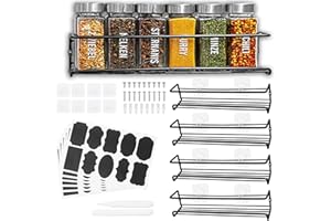 HOMGEN Organizador de Tarros de Especias, 4PCS Estante de Almacenamiento Especias de Acero Inoxidable de 4 Niveles Estante de Pared de Cocina para Colgar con Adhesivo y Tornillos Perfecto para Cocina