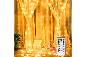 VEGENA Luz Cadena Luz de Cortina USB, 3x3 m 300 Bombillas LED, 8 Modos, Cadena de Luces Impermeable, para Decoración de Navidad, Fiestas, Bodas, Jardín, Blanca Cálida [Clase de eficiencia energética A]