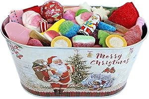 ONZA DULCE Y SALADO SWEET & SALTED Onza. Cesta Dulce con chuches y chocolatinas mini. Regalo original de Navidad, Amigo Invisible. Caja ovalada de Papá Noel. Peso neto 850 gramos.