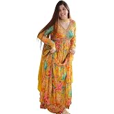 KD Georgette Women's Anarkali Floral Printed Kurta Pant Set with Dupatta Kurta Kurti for Women