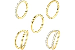 Diamday 5Pcs 18G 16G Surgical Steel Nose Rings Hoop for Women CZ Clicker Hinged Septum Ring Lip Helix Cartilage Double Hoop Earring Daith Rook Conch Body Piercing Jewelry for Women 8mm 10mm