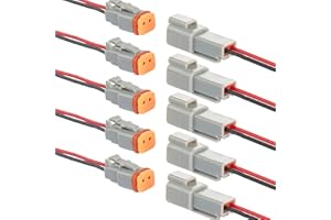WOODGUILIN DT Stecker Connectors 2 Polig,DT Steckverbinder Wasserdichter,DT Stecker Steckverbinder,DT Auto Wasserdicht Elektrische Stecker Connectors,mit 20cm 16 AWG Kabel,Grau(5 Pairs, 2Pin DT)
