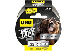 UHU Grizzly tape - Ruban adhésif toilé waterproof pour réparer, consolider, colmater, connecter, ultra fort et durable, gris, 10mx50mm