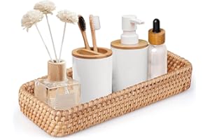 posionks 1 corbeille à pain en rotin tressé pour salle de bain - Petit panier de rangement - Plateau décoratif pour le rangement - Récipient de toilette décoratif (28 x 11,5 x 4 cm)