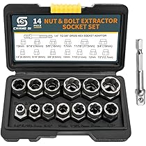 Set 14 Estrattori Per Dadi Danneggiati - Con Adattatore Esagonale, Per Bulloni Arrugginiti