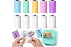 WCZ Drucker Papier Kompatibel mit Phomemo M02/Memoking T02/Anycash S1/Cudinham X6/iDPRT S1/HuiJuKeJi X5/M02X/M02L Mini Thermodrucker Etikettenpapier, 50mm*3.5m, Mehrfarbig, 10 Rollen