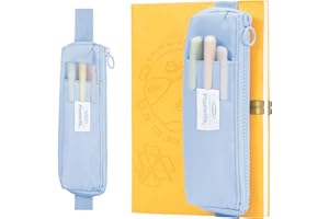 Kunoli Astuccio sottile per matite, portapenne, portapenne, 2 pezzi, con fascia elastica regolabile, piccolo astuccio sottile per riviste, trousse per trucchi, cancelleria scolastica e ufficio, Blu,