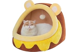 Jiupety Cuccia Chiusa Gatto, Simpatica Cuccia Gatto Morbida Interno, Cuccia per Gatti da Interno adatte a Molti Gatti e Cani di Piccola Taglia, Cucce per Gatti da Interno, Orso Honey Pot, L