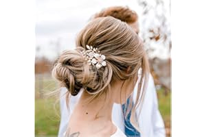 SWEETV Pinza de pelo de novia de oro, Peine de pelo de novia floral Barrette Flor Piezas de cabello para novias Boda