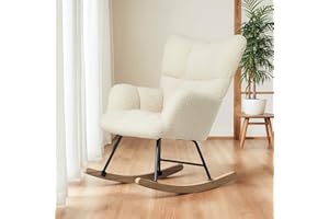 ‎DARDVORLAG DARDVORLAG Schaukelstuhl mit weichem Lammfellimitat Beiger Relaxstuhl im Skandi-Stil gepolstert & ergonomisch ideal fürs Wohnzimmer Schlafzimmer