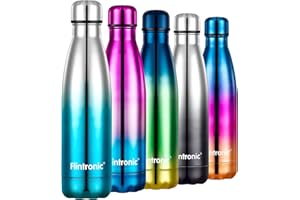 flintronic Bottiglia Acqua in Acciaio Inox, 500ML Portatile Borraccia, Senza BPA, Borraccia Termica Acciaio Inox, Bottiglia d'Acqua con Spazzola per Scuola, All'aperto, Yoga, Palestra