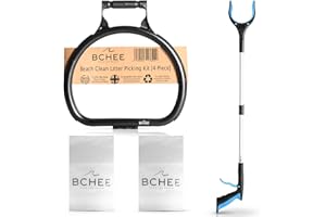 BCHEE UK Litter Picking Beach Clean Kit, 1x Litter Bag Holder 100% Recycled Made In Britain, 1x Strong Foldable Litter Picker (Upgraded Design), 2x Reusable Recyclable Litter Bags | Multi-buy Discount