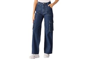 JMOJO Wide Leg Jeans for Women UK – High Waisted Jeans Women with Cargo Pockets & Internal Waist Adjuster – Ladies Jeans - Perfect for Casual Outings & Gatherings