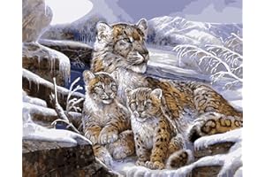 YEESAM ART Stationery Snow Leopard Family, Paint by Numbers 16x20 inch DIY Painting Kits for Home Wall Decor
