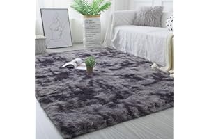 Tinyboy-hbq Area Rugs Large Living Room Rug Soft Bedroom Carpet Anti Slip Fluffy Rugs Shaggy Indoor Nursery Kids Rug Mat Soft Floor Mat Furry Plush Rug for Home Decor (Black gray, 160 * 200cm)