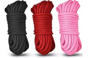 LUXOCARE Soft Cotton Rope Thick Cord - Durable Tying Rope,Twisted Cotton Knot,10m Long, 8mm All Purpose Cord for DIY Craft Projects,Hanging, Bundling,Gardening, Home Decor (3 Pack,Black/Pink/Red)