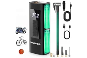 YOUNGDO Portable Tyre Inflator Air Compressor with 150 Psi & 6000mAh, Fast Fill Digital Bike Pump, Rechargeable Bike Tyre Inflator with 4 Nozzles for Motorcycles, Bicycles Tyres and Balls
