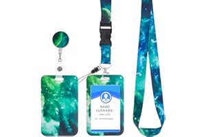 cobee – Porte-badge rétractable avec bobines et cordons amovibles, cordon de protection tendance pour cartes de crédit, infirmière, enseignant, motif ciel étoilé (vert)