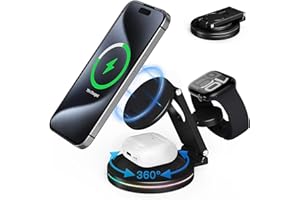 BingoHive 3 in 1 drahtlose Ladestation für iPhone & Apple Watch & AirPods, 360 rotierende 15W Schnellladestation kompatibel mit iPhone 12-16 Serie Zinklegierung Faltbarer Ladestation mit Magnet