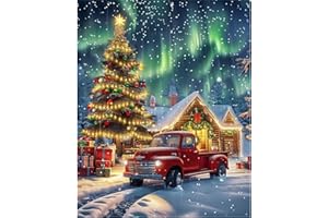 Viart Christmas Paint by Numbers for Adults-Christmas Red Truck Painting by Numbers for Adults, Truck Paint by Number Kits for Home Decoration 16x20inch
