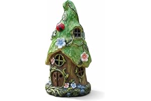 THE ENCHANTED GARDEN BRINGING GARDENS TO LIFE The Enchanted Garden Solar Fairy House 22cm Green Roof Ornament – Hand-Painted Resin Decoration with Solar Light – Weatherproof Elf Pixie Statue – Magical Gift for Garden Lovers