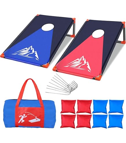 Dr. Sport Cornhole Set – Lot De 2 Planches Bleu/Rouge, 8 Sacs, Sac De Transport – Jeu De Lancer Américain 6kg, Intérieur/Extérieur