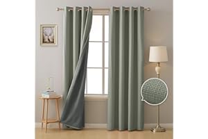 Deconovo Grey Full Blackout Curtians Faux Linen Curtians with 3 Pass Thermal Insulated Curtains Eyelet Curtains for Bedroom, Light Grey, W46 x L90 Inch, 1 Pair