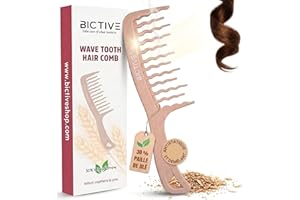 BICTIVE® Peigne Cheveux Bouclés Démêlante. Peigne Dents Larges. Grosse Dent, Curly Hair. Pour les Boucles et Tous Types de Cheveux. Femme et Homme. Wavy Hair. Fabriqué en Paille | Matériau Durable