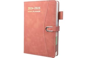 HOYUNLL Diary 2024-2025 A5 Page a Day, 2024-2025 Diary from Jul 2024 to Jun 2025, Productivity A5 Daily Planner with Monthly Tabs, Pen Loop and Inner Pocket, 21×14.5cm，400 Page (Pink)