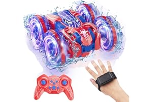 fygurso 4WD Waterproof Remote Control Car，Amphibious 2.4 GHz RC Cars Remote Control Boat，360°Rotation RC Stunt Car with LED Lights，Boys Girls Gifts All Terrain Water Beach Pool Toy (LY-016)