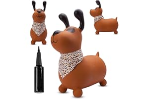 sun baby Animal Sauteur Gonflable, Jouet Enfant 1 an pour l'intérieur et l'extérieur, Design Ergonomique, Pompe Manuelle Incluse (Chien Brun)