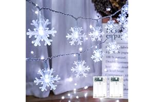 [Lot de 2] Guirlande Lumineuse Intérieur à Piles Blanc Froid, PhilzOps 4M 40 LED Flocon de Neige Fairy Lights pour Décoration Sapin de Noël Chambre Mariage Fête Fenêtre Balcon