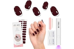 BUTBU 20pcs Autocollant Ongle Gel UV, Gel Nail Stickers, Vernis Autocollant UV, Film pour Ongles Autoadhésif, avec lampe-UV lime à ongles et bâton, Pour Femmes Filles Nail Designs (Bordeaux)