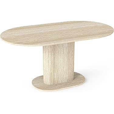 JIJIAN Esstisch Oval 160x90cm - Travertin Optik, Kratzfest & Leicht Zu Reinigen