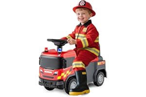 GOPLUS Kinder Rutschauto, 2 in 1 Schiebeauto, Feuerwehrwagen mit Lichtern, Geräuschen & Stauraum unter dem Sitz, Rutschfahrzeug tragbar für Jungen und Mädchen ab 18 Monaten (Rot)