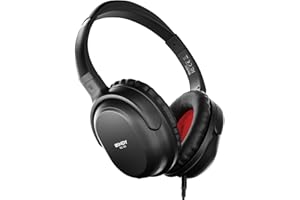 Lindy NC-60 Wired Active Noise Cancelling (ANC) Headphones, 40mm Drivers, Comfortable, Light, Carrycase, 1.5m Audio Cable, 3.5mm Jack, 6.3mm Adapter, Black