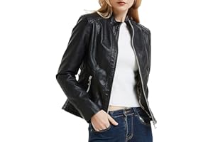 BELLIVERA Giacca Corta da Donna in Pelle PU, Giacca Tasche con Cerniera, Giacca in Pelle PU per l'autunno e l'inverno