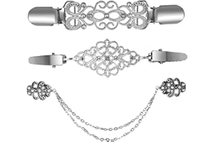 Lnngub 3 Stück Cardigan Clips, 3 Stile Schal-Schnalle aus Zinklegierung Vintage Pullover Clips Kleider Clips Blusen Clips Broschen für Kleidung Silberne Strickjacke Clips für Damen und Mädchen