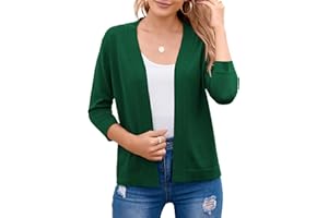 TASAMO Women's Elegant Cropped Cardigan 3/4 Sleeve Open Front Shrugs Sweater
