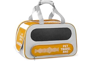 ALLSOPETS Trasportino Cani Gatti, Borsa Portatile per Trasportini per Animali Domestici, Trasportino Pieghevole per Gatti Lati Morbidi, Traspirante Confortevole con Tappetino Rimovibile Giallo