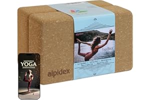 ALPIDEX Yoga block set of 2 incl. e-book with 100 exercises ecological and sustainable natural cork from Portugal cork block yoga pilates fitness brick