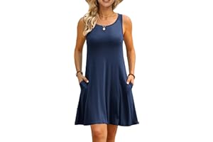 AUSELILY Summer Dresses for Women UK Casual Sleeveless Pleated Ladies Dress with Pocket