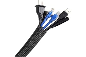 AGPTEK Kabelslang, självstängande kabelkanal, flexibelt vävt kabelhölje, kabelhantering för skrivbord, TV, dator, PC, kabelsk