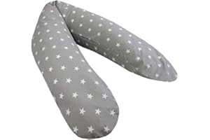 Rawstyle XXL Cover for Nursing Pillow 26 Designs (Grey + Stars White) Baby Pillow Nursing Pillow Long Side Sleeper Pillow 170 cm Cotton