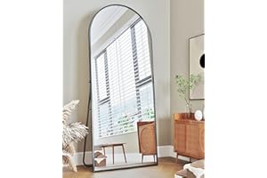 Antok Pełne lustro, 180 x 66 cm, pełnowymiarowe lustro stojące, lustro ścienne z ramą ze stopu aluminium i nietłukącym się szklanym, zakrzywione, do salonu i garderoby, czarne