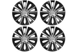 UKB4C 13" 14" 15" 16" Alloy Look Black & Silver Stripe Multi-Spoke Wheel Trims Hub Caps Covers Protectors (15")