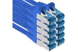 1aTTack.de Patch cable - 10x 1m Ethernet, network, LAN cable CAT6a (for gigabit networks, routers, switches, modems with RJ45 input - blue)