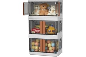 HAIXIN Storage Boxes with Lids - Collapsible Bin, Really Useful Box, 45L Stackable Organiser Storage, stackable storage boxes, Foldable Plastic Box Door, CD (3 Pack)