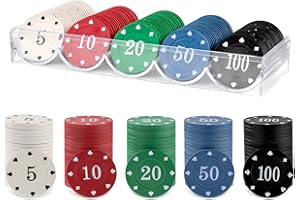 Wisplye Fichas de Póquer de Plástico, 100 Piezas Juego Fichas de Poker con Caja para Contar Marcadores Matemáticos Aprender Fichas de Casino, 5 Colores