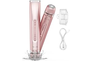 SETONIA Bikini Trimmer Women,Lady Shavers for Women, 2 in 1 Wet & Dry Use Groomer,Painless Body Hair Trimmer for Face Legs Underarm Electric Shavers Razors Rechargable IPX7 Waterproof (Light Pink)